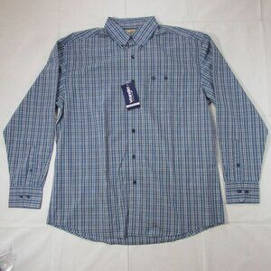 Wrangler Men's Large Long Sleeve Relaxed Fit Plaid Button Shirt - Blue